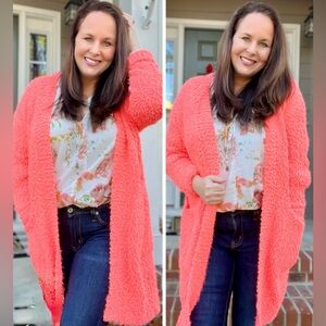 NWOT Blakey Vibrant Bright Pink Open Front Cardigan